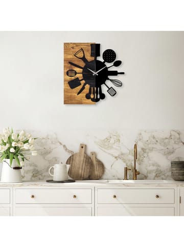 ABERTO DESIGN Wanduhr "Clock 32" in Hellbraun/ Schwarz - (B)60 x (H)58 cm