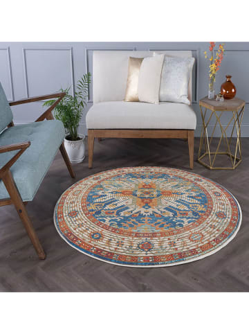 ABERTO DESIGN Kurzflor-Teppich in Creme/ Rot/ Blau