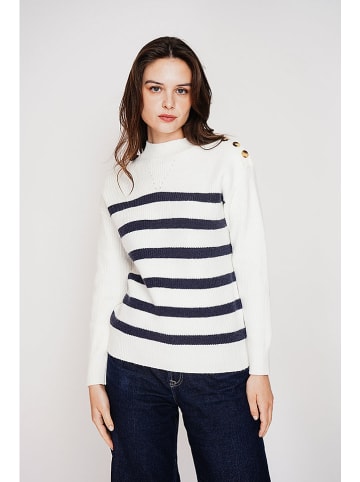 C& Jo Pullover in Weiß/ Dunkelblau