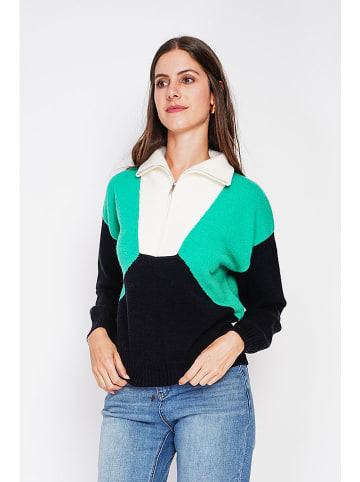 C& Jo Pullover in Türkis/ Schwarz/ Weiß