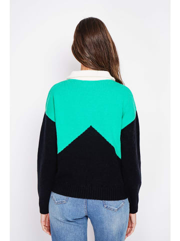 C& Jo Trui turquoise/zwart/wit