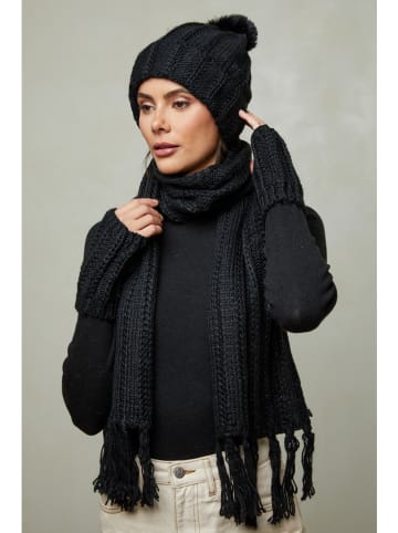 Soft Cashmere 3-delige set: muts, sjaal en wanten zwart