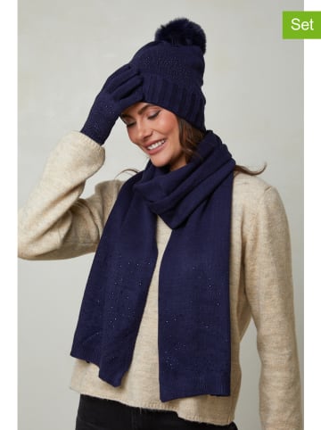 Soft Cashmere 3-delige set: sjaal, muts en handschoenen donkerblauw