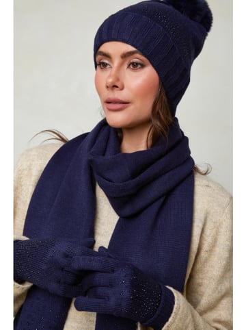 Soft Cashmere 3-delige set: sjaal, muts en handschoenen donkerblauw