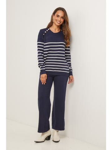 Soft Cashmere Trui donkerblauw/wit