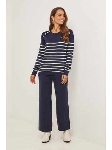 Soft Cashmere Trui donkerblauw/wit