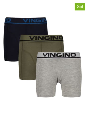 Vingino 3er-Set: Boxershorts in Dunkelblau/ Khaki/ Grau