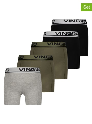 Vingino 5er-Set: Boxershorts in Schwarz/ Khaki/ Grau