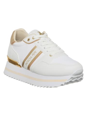 Patrizia Pepe Skórzane sneakersy w kolorze złoto-białym