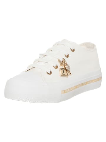 Patrizia Pepe Skórzane sneakersy w kolorze złoto-białym