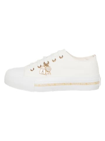 Patrizia Pepe Skórzane sneakersy w kolorze złoto-białym