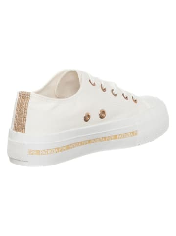 Patrizia Pepe Skórzane sneakersy w kolorze złoto-białym