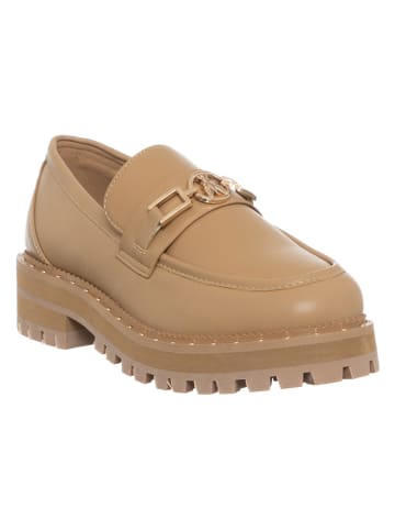 Patrizia Pepe Skórzane mokasyny w kolorze beżowym