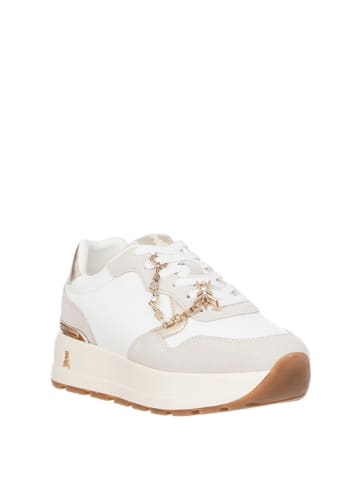 Patrizia Pepe Skórzane sneakersy w kolorze złoto-biało-kremowym