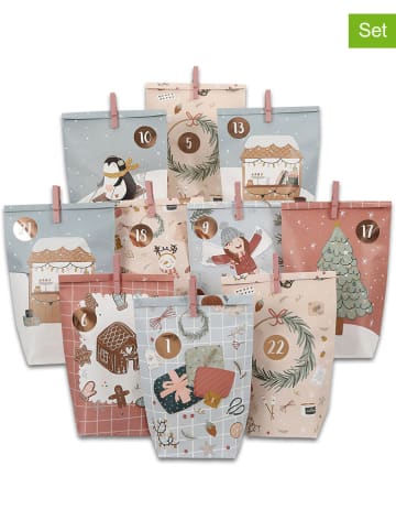 G. Wurm 72-delige adventskalender "Christmas" lichtroze/blauw/beige