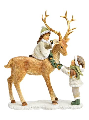 G. Wurm Figurka dekoracyjna "Deer & Children" w kolorze jasnobrązowym - 18 x 21 x 8 cm