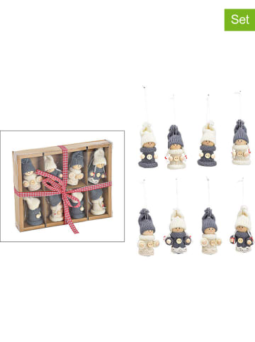 G. Wurm 8-delige set: kersthangers "Winterkind" wit/grijs - (B)4 x (H)7 x (D)3 cm