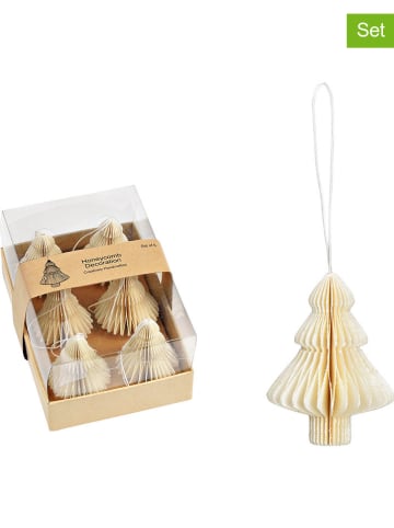 G. Wurm 6-delige set: kersthangers "Dennenboom" wit - (B)5 x (H)7,5 x (D)5 cm