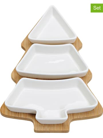 G. Wurm 4-delige serveerset lichtbruin/wit - (B)27 x (H)4 x (D)19 cm