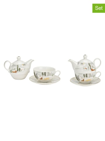 G. Wurm 3-delige set: theepotten "Winterwald Hirsch" wit/goudkleurig