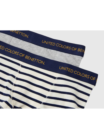Benetton 2er-Set: Boxershorts in Grau/ Creme/ Dunkelblau