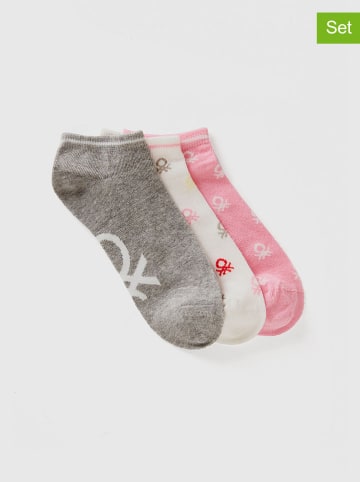 Benetton Skarpety (3 pary) w kolorze szarym, jasnoróżowym i białym