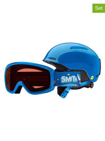 SMITH 2tlg. Set: Ski-/ Snowboardhelm & -brille in Blau/ Orange