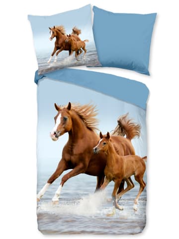 Good Morning Komplet pościeli w kolorze niebiesko-brązowym