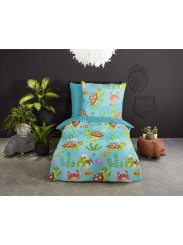 Good Morning Bettwäsche-Set in Blau/ Bunt