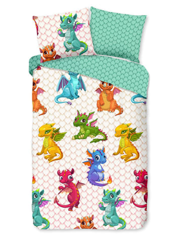 Good Morning Renforcé beddengoedset "Dragons" groen/wit/meerkleurig