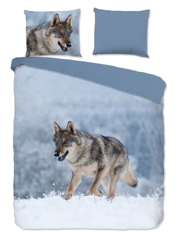 Good Morning Bettwäsche-Set "Snow Wolf" in Blau/ Bunt