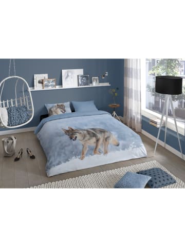 Good Morning Beddengoedset "Snow Wolf" blauw/meerkleurig