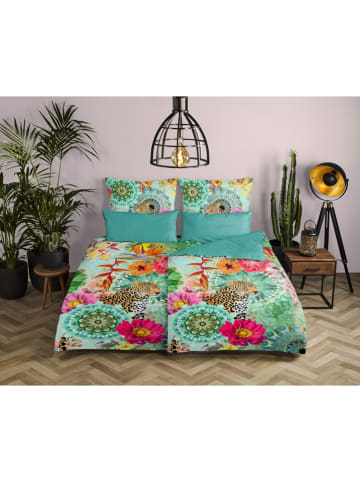 Hip Komplet pościeli satynowej "Ximena" w kolorze zielonym ze wzorem