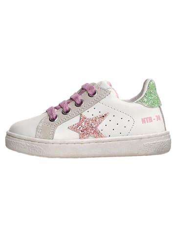 Naturino Skórzane sneakersy "Pinn" w kolorze biało-zielono-jasnoróżowym