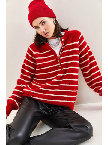 Bianco Lucci Pullover in Rot/ Weiß