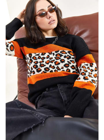 Bianco Lucci Pullover in Schwarz/ Orange