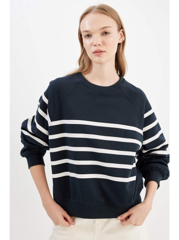 DeFacto Sweatshirt in Dunkelblau/ Weiß