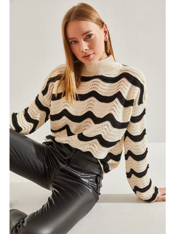 Bianco Lucci Pullover in Beige/ Schwarz