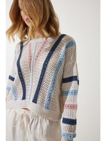 Happiness Istanbul Sweter w kolorze beżowo-niebieskim