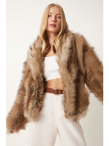 Happiness Istanbul Kunstfell-Jacke in Hellbraun