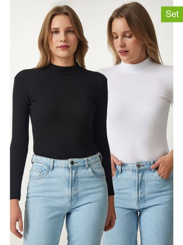 Happiness Istanbul 2er-Set: Longsleeves in Schwarz/ Weiß