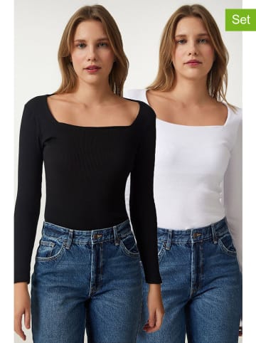 Happiness Istanbul 2er-Set: Longsleeves in Schwarz/ Weiß