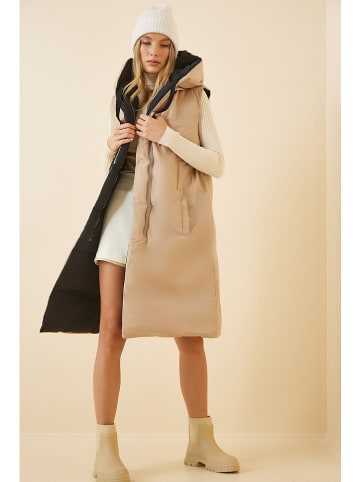 Happiness Istanbul Wende-Steppweste in Schwarz/ Beige