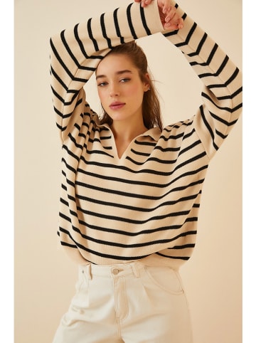 Happiness Istanbul Sweter w kolorze beżowo-czarnym