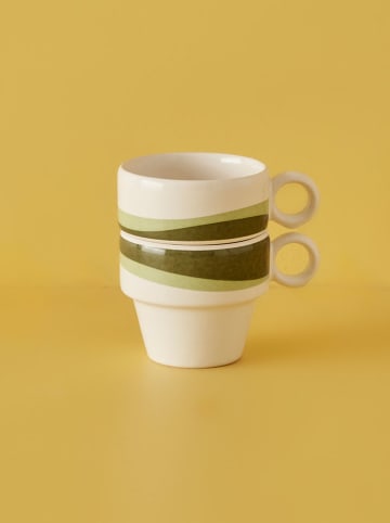 BELLA MAISON 2er-Set: Kaffeetassen "Flow" in Weiß/ Grün - 105 ml