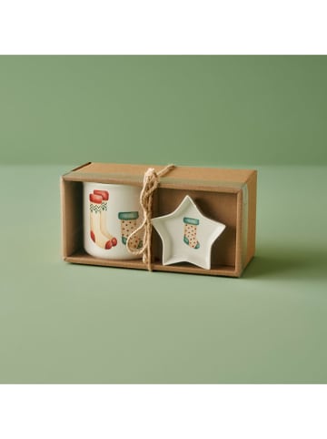 BELLA MAISON 2-delige koffieset "Sardinya" wit/groen/rood