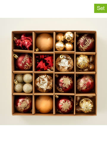 BELLA MAISON 10-delige kerstballenset beige/rood