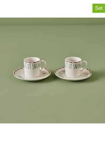 BELLA MAISON 2-delige set: koffiekoppen "Jolly" crème/rood - Ø 7 cm