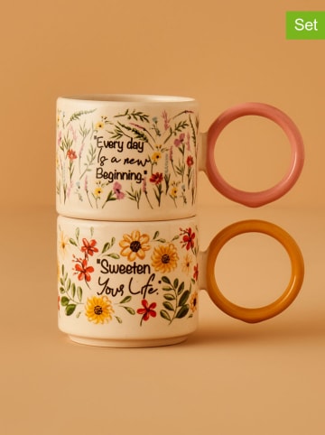 BELLA MAISON Kubki (2 szt.) "Flores" ze wzorem do kawy - 270 ml