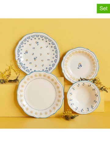 BELLA MAISON 24-delig tafelservies blauw/wit/geel